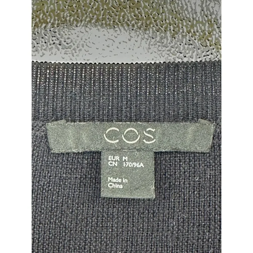 COS Navy Blue 100% Wool Scalloped Hem Sweater Womens Medium Crewneck Pullover